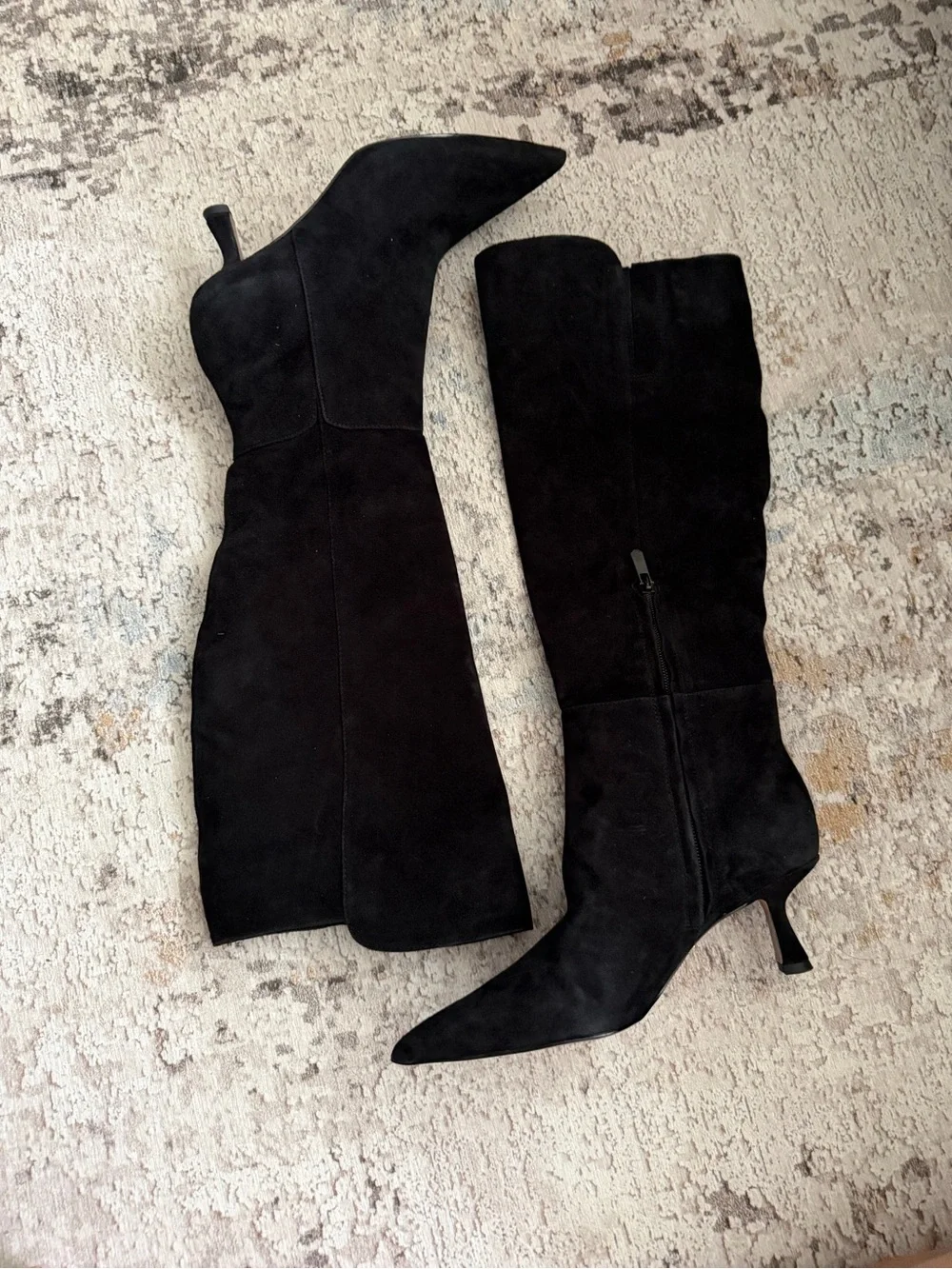 Sam Edelman Black Knee-High Pointed-Toe Kitten Heel Boots Size 6.5